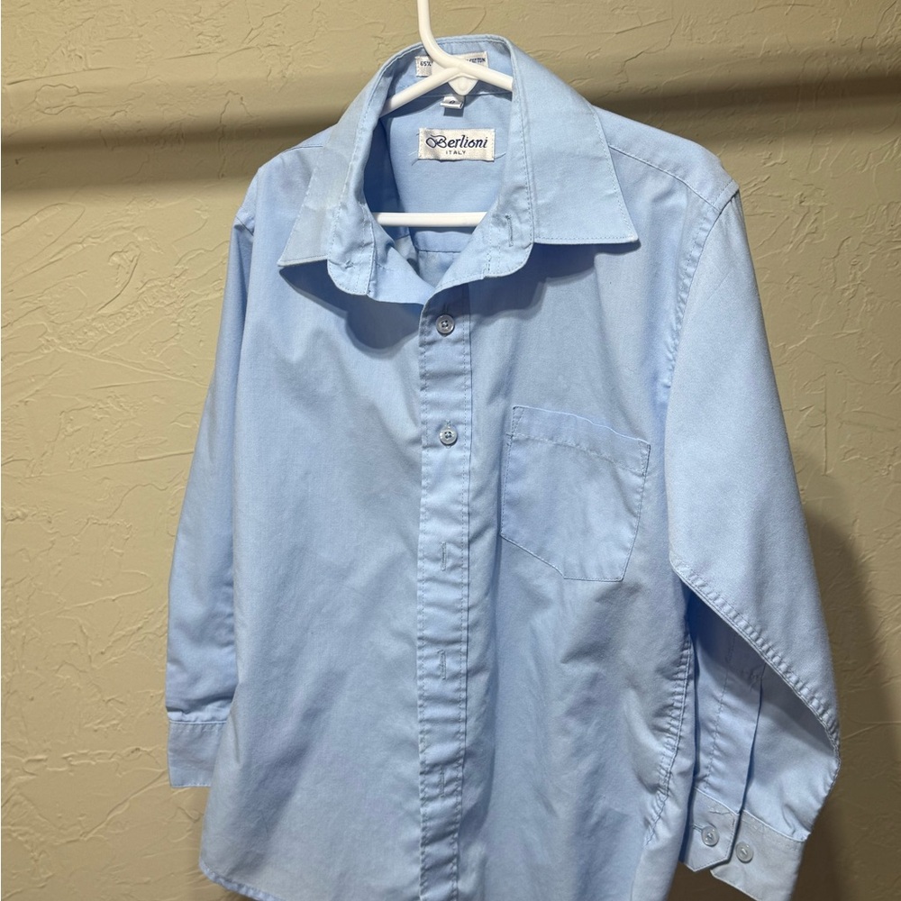 Boys Berlioni Long-Sleeve Button-Down Light Blue Dress Shirt Sz S